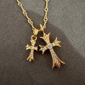 Chrome heart Classic Cross Necklace gold